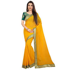 Anand Sarees Chiffon Saree with Jacquard Blouse (Elegant Yellow, 6 yards, Ceremony wear, Machine wash)