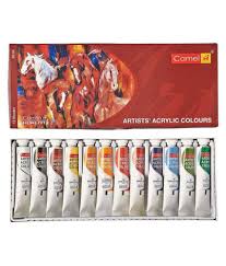 Camel  Camlin Artists Acrylic Colours (Box of 20ml Tubes, 12 Shades, Multi-surface usage)