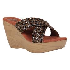 Catwalk Bronze Fashion Sandals for Women  (Slip-On, Synthetic outer material, Medium width, 4 Inch Heel, Wedge style, Manmade sole)