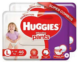 Huggies Wonder Pants Baby Diapers  (Large Size, Combo Pack, 46 Diapers per pack, Material Cellulose fiber, Polyester, Polyacrylate, Synthetic rubber, Cotton Lining  )