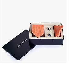 Lino Perros Silk Tie & Cufflink Set for Men  (100% Silk, Orange colour, Free Size, Care Instructions: Wipe with dry cloth)
