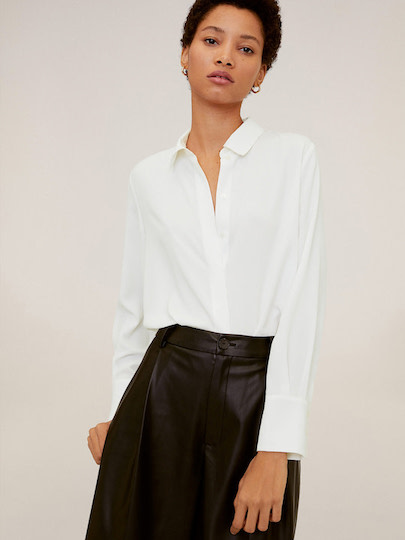 Mango Women White Solid Shirt Style Top (Regular Fit)