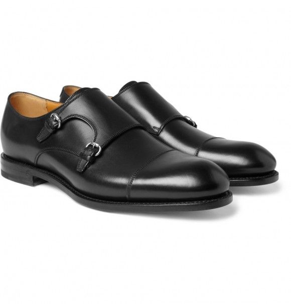 Dapper Double Monk Strap Cap Toe (Black Leather Shoes)