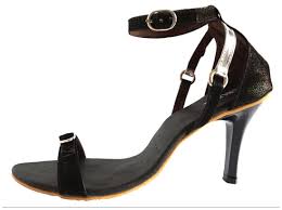 SKOR  Black Designer Heel Sandals for Women (Flux Leather material, Stiletto Heels, Black and Silver strap, Resin Sheet Sole, Fashion Wear   )