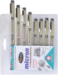 Sakura  Pigma Micron Fine Nib Sketch Pens (Black Colour, Set of 8 Assorted Nibs sizes, Chemically stable, Waterproof, Fade resistant)