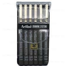 Artline Drawing System Technical Pens (Set of 6 pens, 0.05, 0.1, 0.2, 0.3, 0.5, 0.8 drawing thickness, Pigment Based Ink)